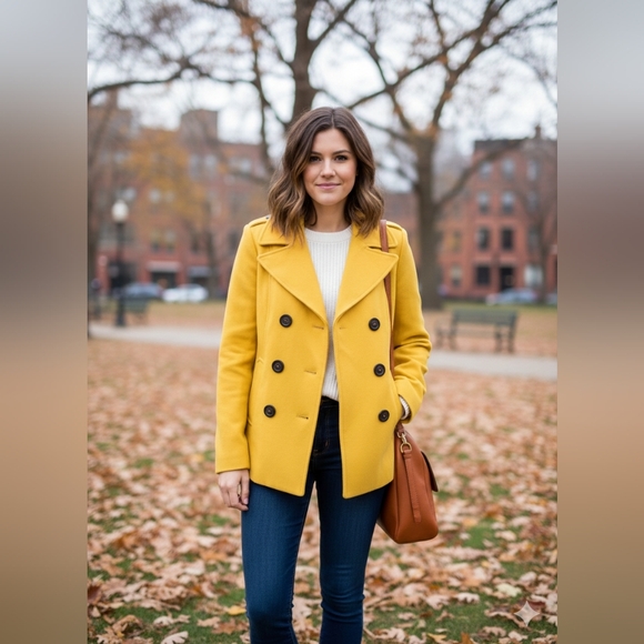 Old Navy Jackets & Blazers - Old Navy Mustard Yellow Women's Pea Coat Wool Medium Double Breasted